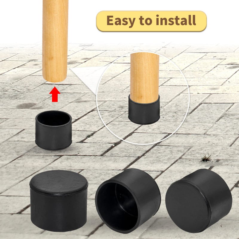 Flyshop 4 Pieces 45mm Rubber Chair Leg Caps Round, Protective Caps for Chair Legs, Floor Protectors, [Non-Slip & Noise Reduction], Durable Chair Socks, Black Furniture Feet Gliders - Image 3